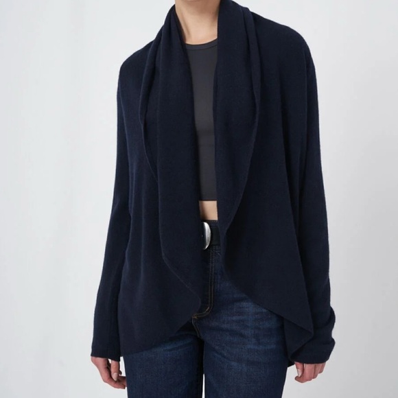 James Perse Shawl Collar Open Front Circle Sweater Sweatshirt Black French Terry - Picture 4 of 7